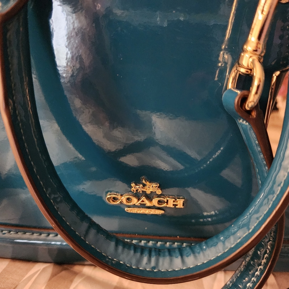 Coach Patent Leather Dome Satchel in Teal - Picture 4 of 8